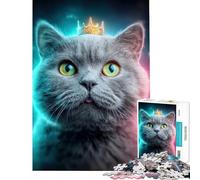 Rompecabezas de 1000 Piezas para Adultos Gato Gris majestuoso con Corona Un desafío para completar el Rompecabezas Ideal para decoración del hogar y para Mayores de 14 años 38x26cm