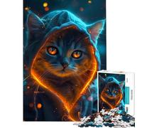 Rompecabezas de 1000 Piezas para Adultos Gato Gris Que Brilla en la Noche Juego Imposible para un desafío Educativo Regalos de Juguete Ideas para Aprender y educar (Tamaño 38x26cm)
