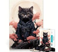 Rompecabezas de 1000 Piezas para Adultos Gato Guerrero en Flor de Cerezo,diseño de Corte preciso,Ideal para Resolver Problemas Divertido Juego para Pasar el rato Decoración navideña (38x26cm)