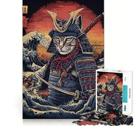 Rompecabezas de 1000 Piezas para Adultos Gato Guerrero samurái,Arte japonés de Corte preciso,desafío Mental,Juego Divertido para el Tiempo Libre,Regalo de cumpleaños (38x52cm)