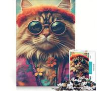 Rompecabezas de 1000 Piezas para Adultos Gato Hippie Juego práctico Actividades Divertidas para Hacer en casa Juego con un diseño Precioso 50x75cm