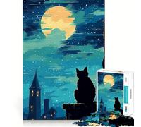 Rompecabezas de 1000 Piezas para Adultos Gato,Japón,Luna,Corte nítido,Manualidades,Juego de concentración,Regalo,Juego de Ocio,Escena navideña,Arte (38x52cm)