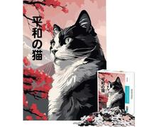 Rompecabezas de 1000 Piezas para Adultos Gato japonés con Kimono Juego Zen Relajante desafío para la Inteligencia Cerebral Juguetes adictivos Regalos de cumpleaños para la diversión Familiar 38x26cm