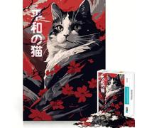 Rompecabezas de 1000 Piezas para Adultos Gato japonés,Kimono,Zen,Arte de Borde Premium,Juego de ingenio,Regalo,Juego Casual,Actividad de cumpleaños (50x75cm)