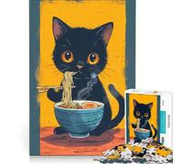 Rompecabezas de 1000 Piezas para Adultos Gato Kawaii con tazón de Ramen, Juego Interactivo, decoración de Pared, Ideal para Decorar el Escritorio 38x52cm