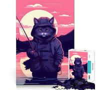 Rompecabezas de 1000 Piezas para Adultos Gato,Lago,Pesca,Juego de ingenio,Regalo Ideal para Relajarse, (50x75cm)