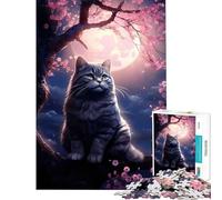 Rompecabezas de 1000 Piezas para Adultos Gato Luna Flor de Cerezo Juguetes educativos Juegos Familiares Una Obra de Arte Un Gran Regalo para los Amantes de los Juegos (Tamaño 38x26cm)