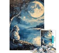 Rompecabezas de 1000 Piezas para Adultos Gato Luna Noche Animales Juegos Divertidos para Adultos Análisis y lógica Interacción Entre Padres e Hijos (Tamaño 50x75cm)