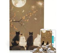Rompecabezas de 1000 Piezas para Adultos: Gato, Luna y Noche, Juego Imposible, para Matar el Tiempo en Vacaciones en Casa, Regalo de Cumpleaños, Regalos de Viaje 50x75cm