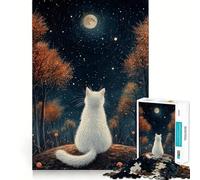 Rompecabezas de 1000 Piezas para Adultos Gato Mirando a la Luna Decoración práctica y Divertida Juguete para ejercitar la Mente Regalo navideño Ideal para Pasar un Buen rato (38x52cm)