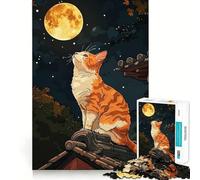 Rompecabezas de 1000 Piezas para Adultos Gato Mirando a la Luna Juego de ingenio para armar Regalo Ideal para Relajarse y Disfrutar en Navidad (38x52cm)
