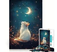 Rompecabezas de 1000 Piezas para Adultos Gato Mirando a la Luna Juego de lógica de Ajuste Juguete Divertido Juego de Juego Libre Regalo de cumpleaños (38x52cm)