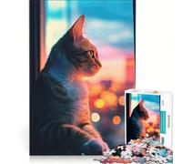 Rompecabezas de 1000 Piezas para Adultos: Gato Mirando al Amanecer, Juegos Familiares, Carrera de Velocidad de Manos, Ideal para Decorar el Escritorio 38x52cm