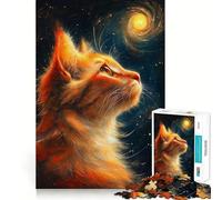Rompecabezas de 1000 Piezas para Adultos Gato Mirando la Galaxia Arte Digital Decoración práctica Juguete para ejercitar la Mente Diversión Casual Regalo navideño (38x52cm)