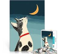 Rompecabezas de 1000 Piezas para Adultos Gato Mirando la Luna Juguete de desafío de Juego Educativo Regalo para cumpleaños 38x26cm