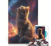 Rompecabezas de 1000 Piezas para Adultos: Gato Mirando Las Estrellas Juego Familiar, Actividades Divertidas para Hacer en casa, Regalo de cumpleaños, obsequios 38x26cm