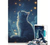 Rompecabezas de 1000 Piezas para Adultos: Gato Mirando Las Estrellas Juego práctico con Corte de precisión cumpleaños o para Cualquier ocasión 38x26cm