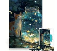 Rompecabezas de 1000 Piezas para Adultos Gato Mirando un Frasco de Mariposas Piezas de Corte Limpio Juego de Habilidad Mental Momento de relajación Diversión Escena navideña Arte (38x52cm)