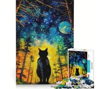 Rompecabezas de 1000 Piezas para Adultos: Gato, Mon Night, Animal, Juegos educativos, para diversión Familiar, Colección de Artistas, Bellas Artes 50x75cm