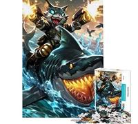 Rompecabezas de 1000 Piezas para Adultos Gato Montando un tiburón Rompecabezas práctico para Adultos Juego de precisión para Reducir el estrés Regalo Ideal (Tamaño 50x75cm)