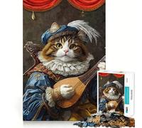 Rompecabezas de 1000 Piezas para Adultos Gato músico con Atuendo renacentista Corte Premium Divertido,estimula la Mente,Juego Relajante, Tranquilo (50x75cm)