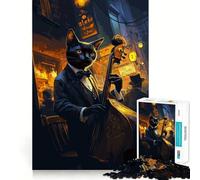 Rompecabezas de 1000 Piezas para Adultos Gato,músico de Jazz,Juego de lógica de Ajuste Exacto,Juguete Divertido,Juego de Juego Libre,Regalo de cumpleaños (38x26cm)