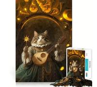 Rompecabezas de 1000 Piezas para Adultos Gato músico en Marco Dorado Ensambles Finos Divertido desafío Inteligente Juego Tranquilo Regalo Ideal para cumpleaños y Pasatiempos (38x52cm)