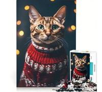 Rompecabezas de 1000 Piezas para Adultos: Gato navideño, Juego de ingenio, ensamblaje de Patrones, para Fortalecer el Amor en Pareja 50x75cm