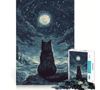 Rompecabezas de 1000 Piezas para Adultos Gato Negro bajo la Luna,Juego de articulaciones afiladas,Juguete para Resolver Problemas,Momento de diversión Tranquila,decoración navideña 50x75cm