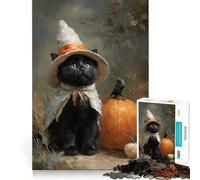 Rompecabezas de 1000 Piezas para Adultos Gato Negro,Bruja,Juego de Bordes limpios,Juego de lógica,Juego de Entretenimiento,decoración navideña 38x26cm