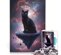 Rompecabezas de 1000 Piezas para Adultos: Gato Negro Celestial en una Isla Flotante, Juego Imposible, interacción Entre Padres e Hijos, Ideal para cumpleaños y Navidad 50x75cm