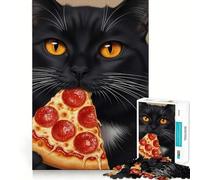 Rompecabezas de 1000 Piezas para Adultos Gato Negro Comiendo una Rebanada de Pizza Juego de Bordes Juego cognitivo Regalo Ideal para Jugar sin Hacer Nada Juego de cumpleaños (38x52cm)