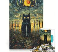 Rompecabezas de 1000 Piezas para Adultos: Gato Negro con Espada, decoración de Pared, Juguete para la interacción Entre Padres e Hijos, 38x26cm