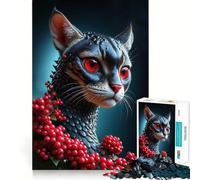 Rompecabezas de 1000 Piezas para Adultos Gato Negro con Ojos Rojos Juego de Ajuste preciso,Regalo para ejercitar la Mente,Momento de Juego Relajante,diversión de cumpleaños 50x75cm
