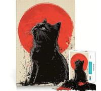 Rompecabezas de 1000 Piezas para Adultos Gato Negro con Sol Rojo Decoración práctica y Divertida,Ideal para Momentos de Ocio y Entretenimiento Tiempo Libre 38x26cm