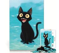 Rompecabezas de 1000 Piezas para Adultos Gato Negro de Dibujos Animados con Gran Sonrisa Juego de lógica de Ajuste Juguete Divertido Juego de Regalo de cumpleaños (38x52cm)