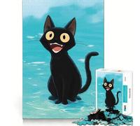 Rompecabezas de 1000 Piezas para Adultos Gato Negro de Dibujos Animados con Gran Sonrisa Juego de lógica de Ajuste Juguete Divertido Juego de Regalo de cumpleaños (38x26cm)