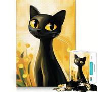 Rompecabezas de 1000 Piezas para Adultos Gato Negro en Campo Amarillo Juego de articulaciones afiladas,Juguete para Resolver Problemas,diversión Tranquila,decoración navideña 38x52cm