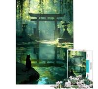 Rompecabezas de 1000 Piezas para Adultos Gato Negro en el Estanque del Templo del Bosque Juegos relajantes para un Juego Educativo Juguete de desafío Regalos de Amigo Invisible Análisis y lógica