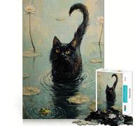 Rompecabezas de 1000 Piezas para Adultos Gato Negro en el Estanque Juego Divertido Que estimula la lógica y el Pensamiento Ideal para el Tiempo Libre y para Disfrutar de una Escena navideña 50x75cm