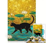 Rompecabezas de 1000 Piezas para Adultos: Gato Negro en Estanque de lotos, Juguetes para armar, interacción Entre Padres e Hijos, fortalece el Amor Entre Parejas 50x75cm