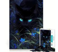 Rompecabezas de 1000 Piezas para Adultos Gato Negro en la Noche Piezas de Corte Limpio Actividad Cerebral Inteligente Diversión para Momentos de Calma Regalo artístico de cumpleaños 38x52cm