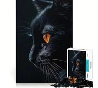 Rompecabezas de 1000 Piezas para Adultos Gato Negro en Primer Plano,Arte de Corte Fino,Juego Mental,Regalo para Momentos de Tranquilidad,Regalo Divertido de cumpleaños (50x75cm)