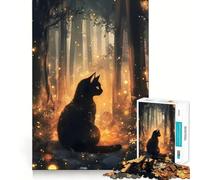 Rompecabezas de 1000 Piezas para Adultos Gato Negro en un Bosque mágico Juego Divertido Que estimula la lógica y el Pensamiento Ideal para el Tiempo Libre y para Disfrutar de una Escena navideña