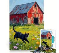 Rompecabezas de 1000 Piezas para Adultos Gato Negro en un Campo de Flores Decoración práctica y Divertida Juguete para ejercitar la Mente Regalo navideño Ideal para Pasar un Buen rato (38x26cm)