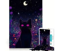 Rompecabezas de 1000 Piezas para Adultos Gato Negro en un Campo de Flores,diseño de Corte preciso,Ideal para Crear Objetos Que requieren concentración, Tiempo Libre o para Disfrutar