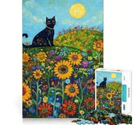 Rompecabezas de 1000 Piezas para Adultos Gato Negro en un Campo de Girasoles Decoración práctica y Divertida para ejercitar la Mente Ideal para Momentos de Ocio y Entretenimiento