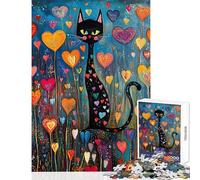 Rompecabezas de 1000 Piezas para Adultos Gato Negro en un corazón Jardín Juegos Familiares Obra de Arte Juguete Decoración de Pared Colección de Artistas Bellas Artes (50x75cm)