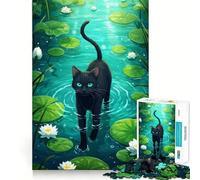 Rompecabezas de 1000 Piezas para Adultos Gato Negro en un Estanque de nenúfares Juego de articulaciones afiladas,Juguete para Resolver Problemas,diversión Tranquila,decoración navideña 38x26cm
