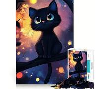 Rompecabezas de 1000 Piezas para Adultos Gato Negro en una Rama Juego Divertido Que estimula la lógica y el Pensamiento Ideal para el Tiempo Libre y para Disfrutar de una Escena navideña 50x75cm